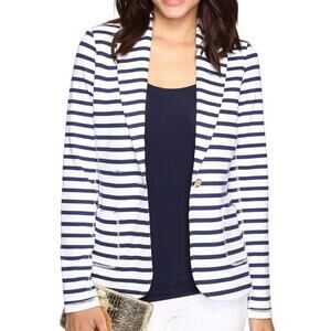 Lilly Pulitzer Women’s Mindy Shawl Collar Striped Navy White One Button Blazer